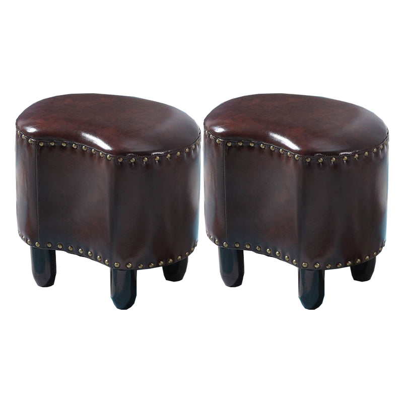 Modern Irregular Leather Ottoman Water Resistant Footstool Ottoman with Nailhead Trim