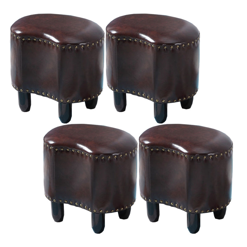 Modern Irregular Leather Ottoman Water Resistant Footstool Ottoman with Nailhead Trim