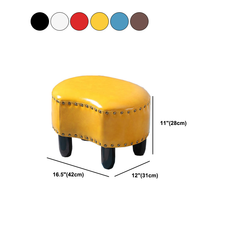 Modern Irregular Leather Ottoman Water Resistant Footstool Ottoman with Nailhead Trim
