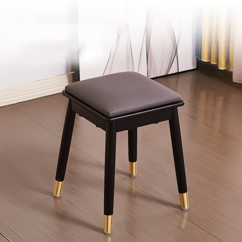 Glam Pouf Ottoman Faux Leather Upholstered Solid Wood Frame Square Ottoman