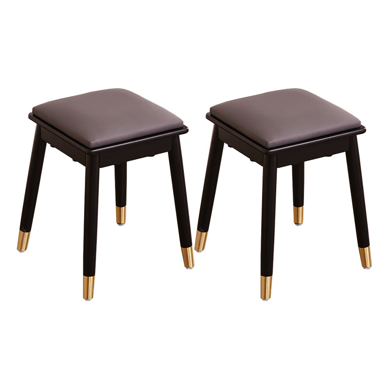 Glam Pouf Ottoman Faux Leather Upholstered Solid Wood Frame Square Ottoman