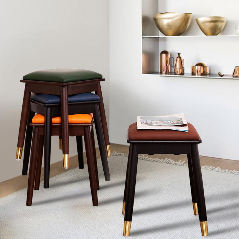 Glam Pouf Ottoman Faux Leather Upholstered Solid Wood Frame Square Ottoman