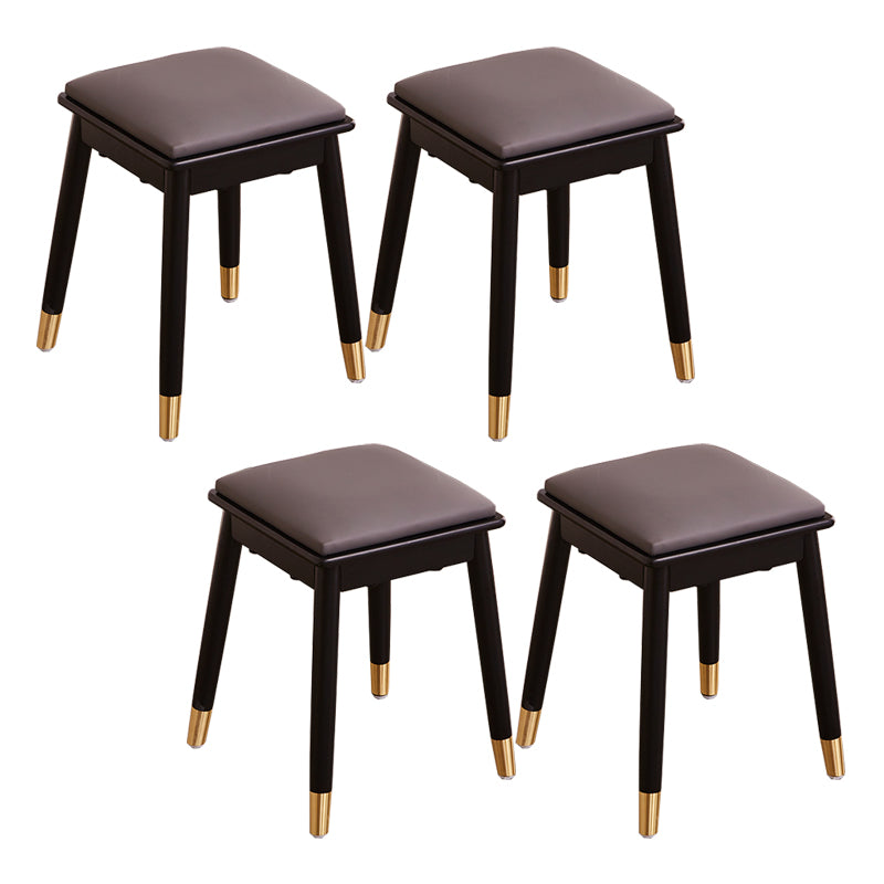 Glam Pouf Ottoman Faux Leather Upholstered Solid Wood Frame Square Ottoman