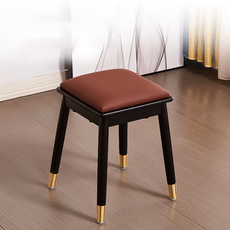 Glam Pouf Ottoman Faux Leather Upholstered Solid Wood Frame Square Ottoman