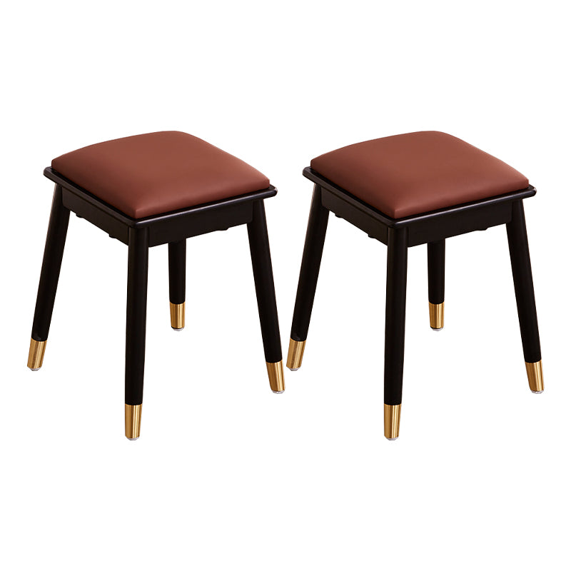 Glam Pouf Ottoman Faux Leather Upholstered Solid Wood Frame Square Ottoman