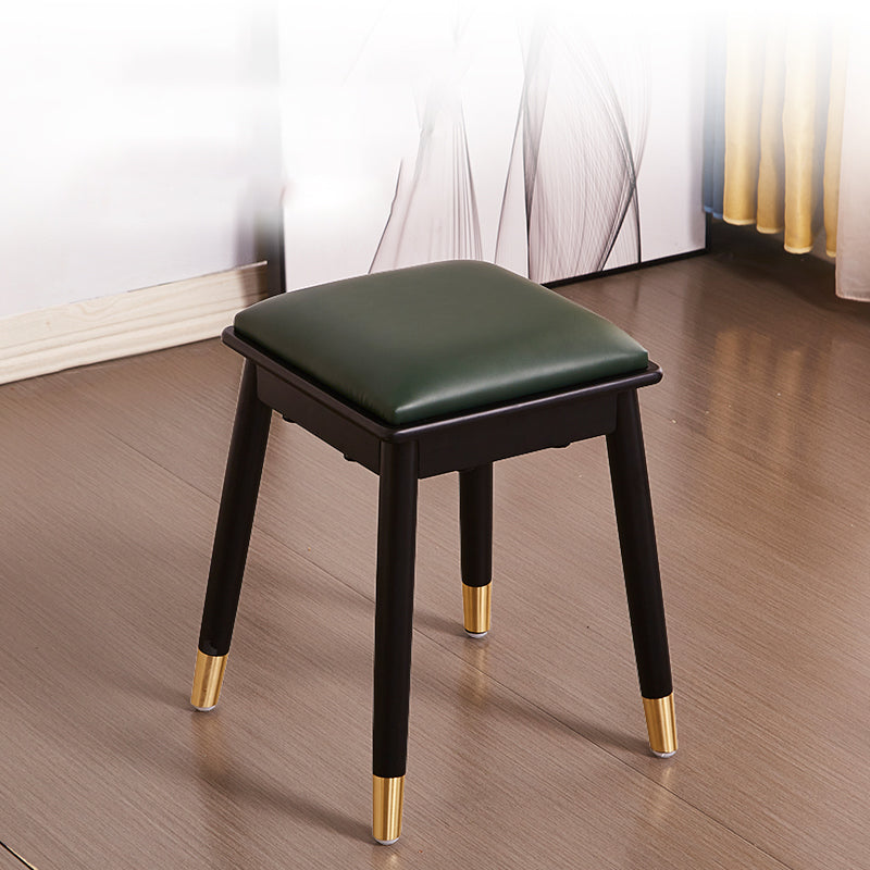 Glam Pouf Ottoman Faux Leather Upholstered Solid Wood Frame Square Ottoman
