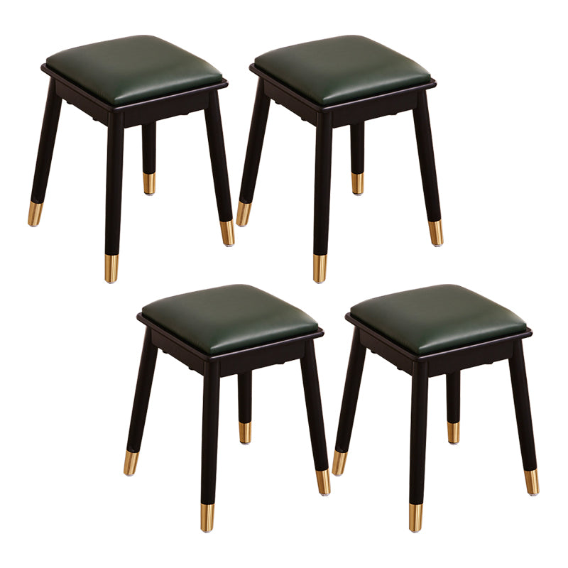 Glam Pouf Ottoman Faux Leather Upholstered Solid Wood Frame Square Ottoman