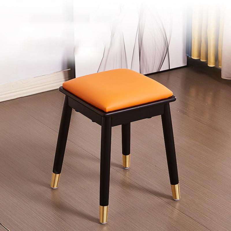 Glam Pouf Ottoman Faux Leather Upholstered Solid Wood Frame Square Ottoman