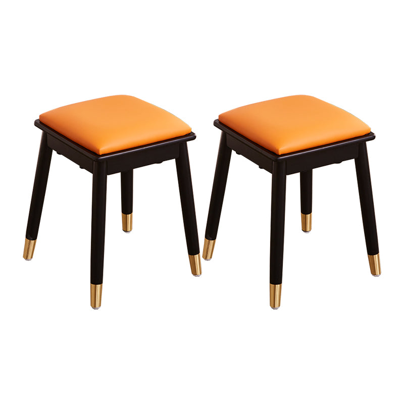 Glam Pouf Ottoman Faux Leather Upholstered Solid Wood Frame Square Ottoman