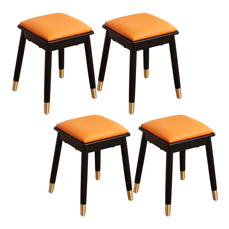 Glam Pouf Ottoman Faux Leather Upholstered Solid Wood Frame Square Ottoman