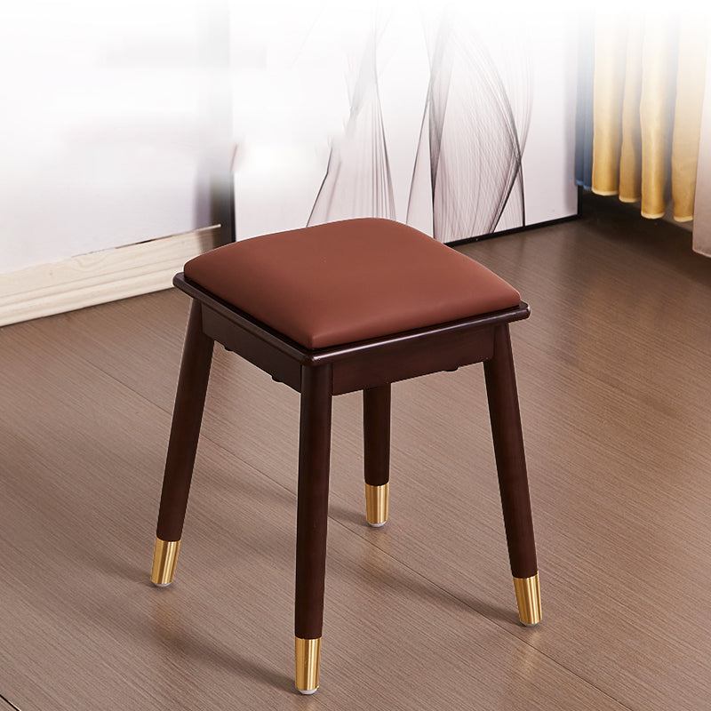 Glam Pouf Ottoman Faux Leather Upholstered Solid Wood Frame Square Ottoman