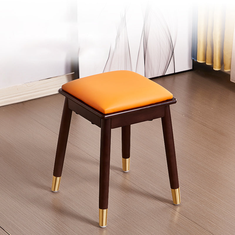 Glam Pouf Ottoman Faux Leather Upholstered Solid Wood Frame Square Ottoman