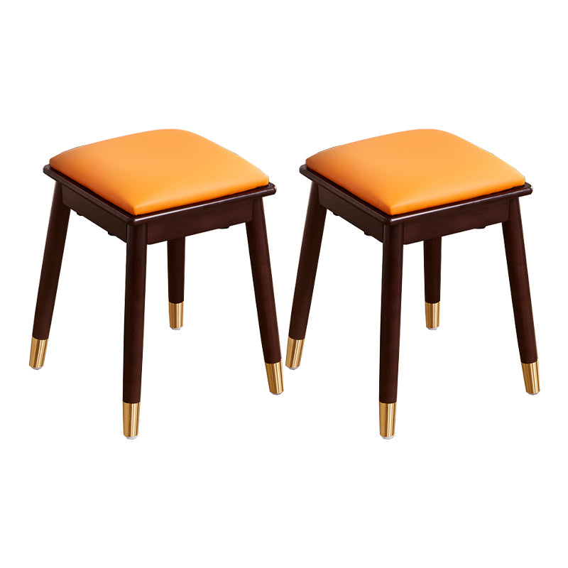 Glam Pouf Ottoman Faux Leather Upholstered Solid Wood Frame Square Ottoman