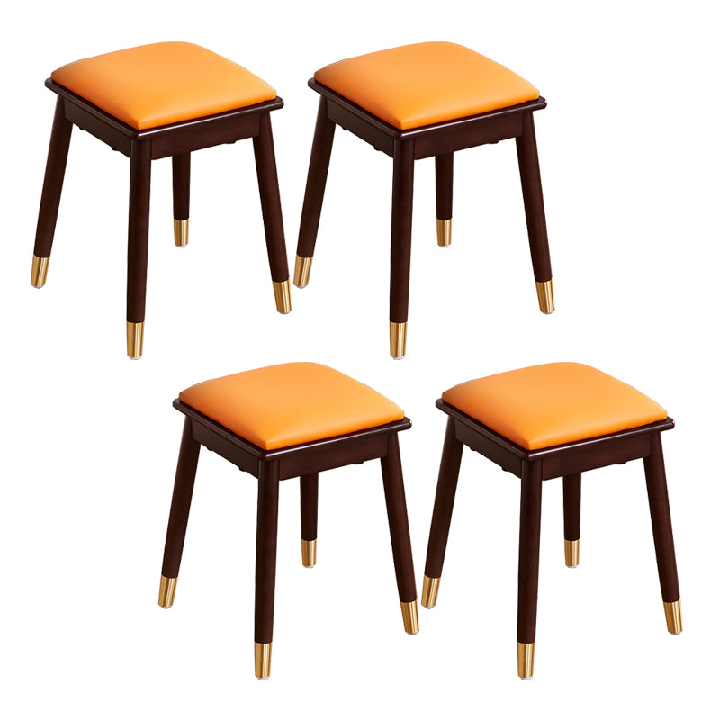 Glam Pouf Ottoman Faux Leather Upholstered Solid Wood Frame Square Ottoman