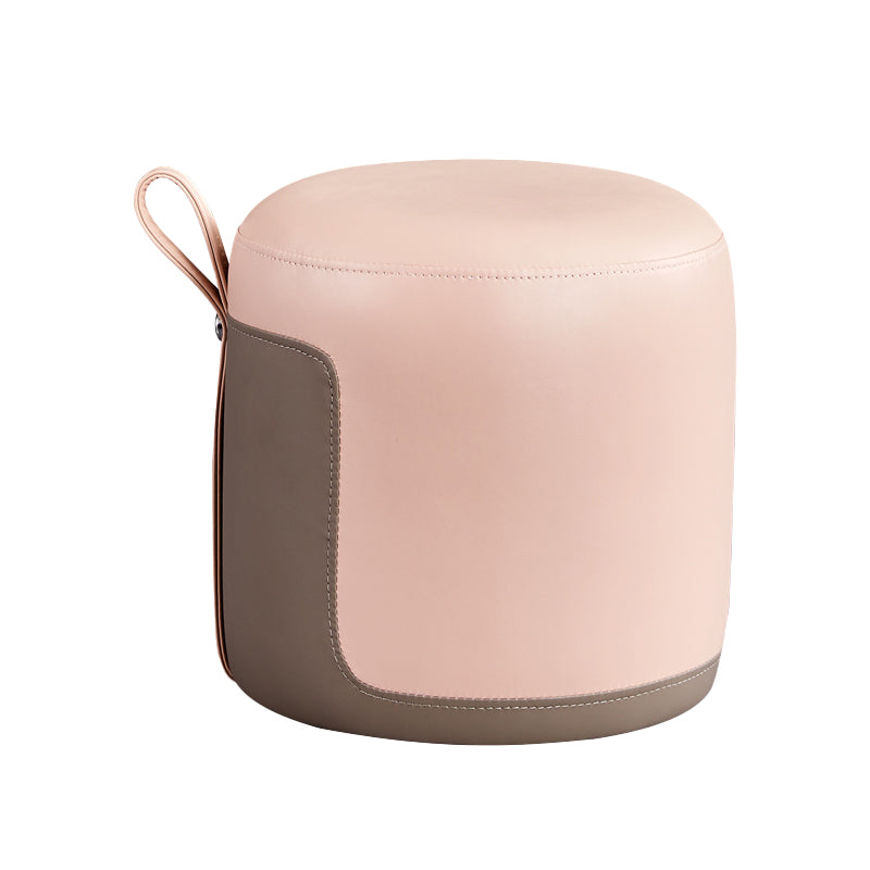 Modern Ottoman Contrast Panel Genuine Leather Indoor Round Pouf