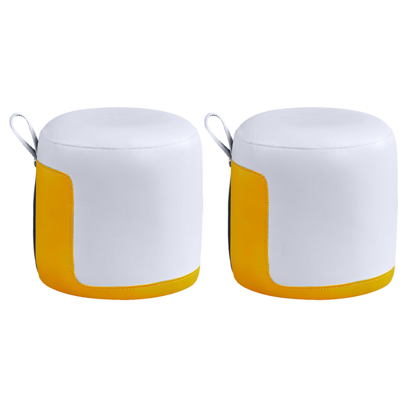 Modern Ottoman Contrast Panel Genuine Leather Indoor Round Pouf
