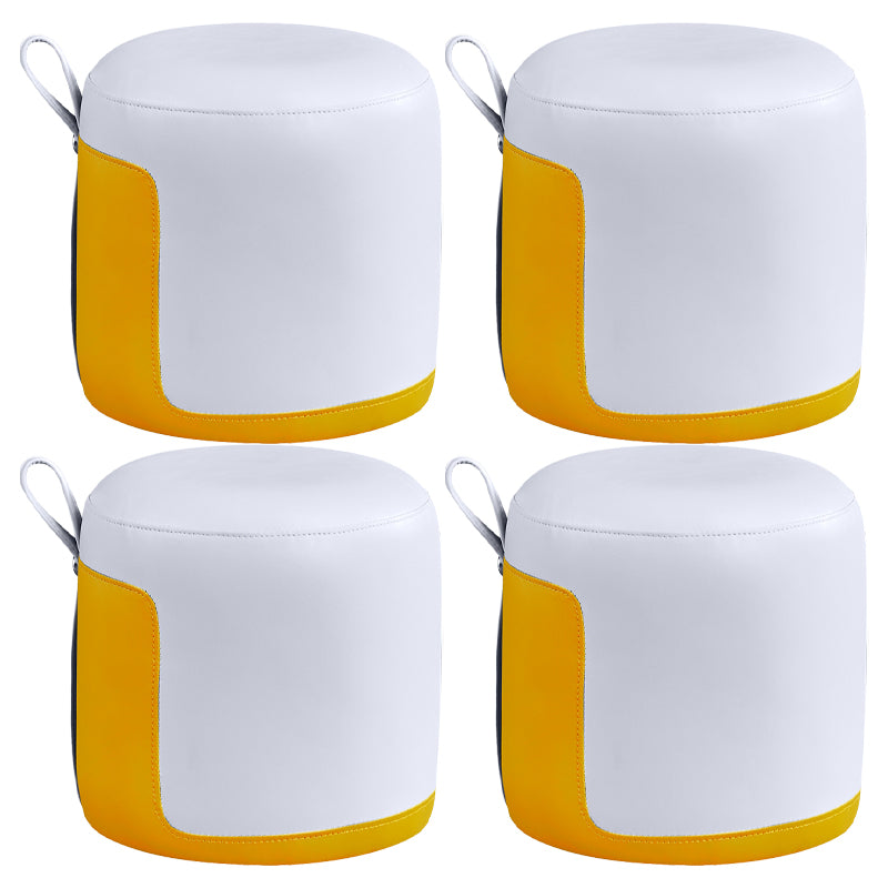 Modern Ottoman Contrast Panel Genuine Leather Indoor Round Pouf