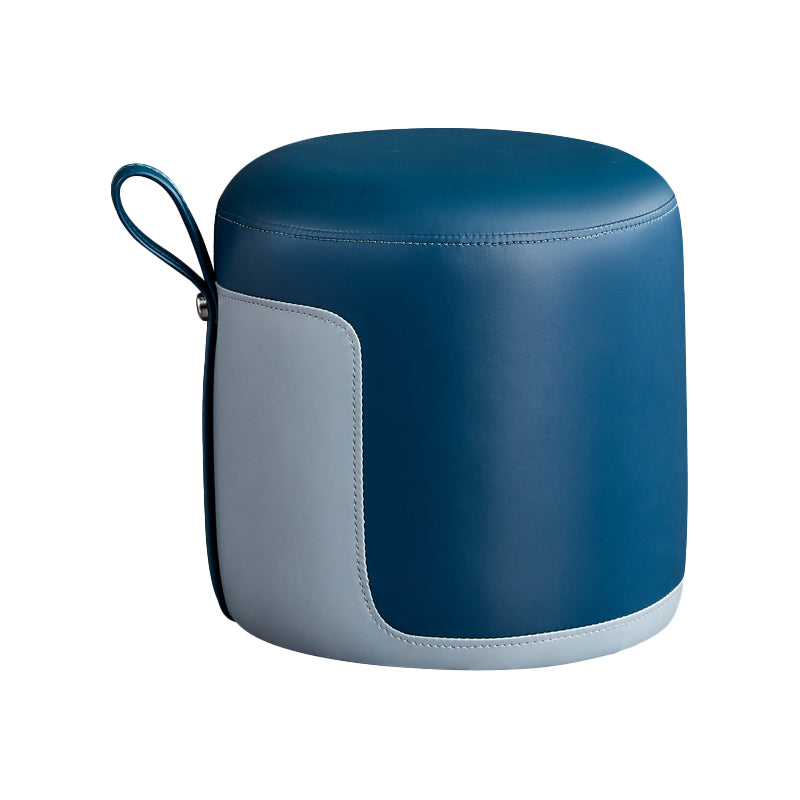 Modern Ottoman Contrast Panel Genuine Leather Indoor Round Pouf
