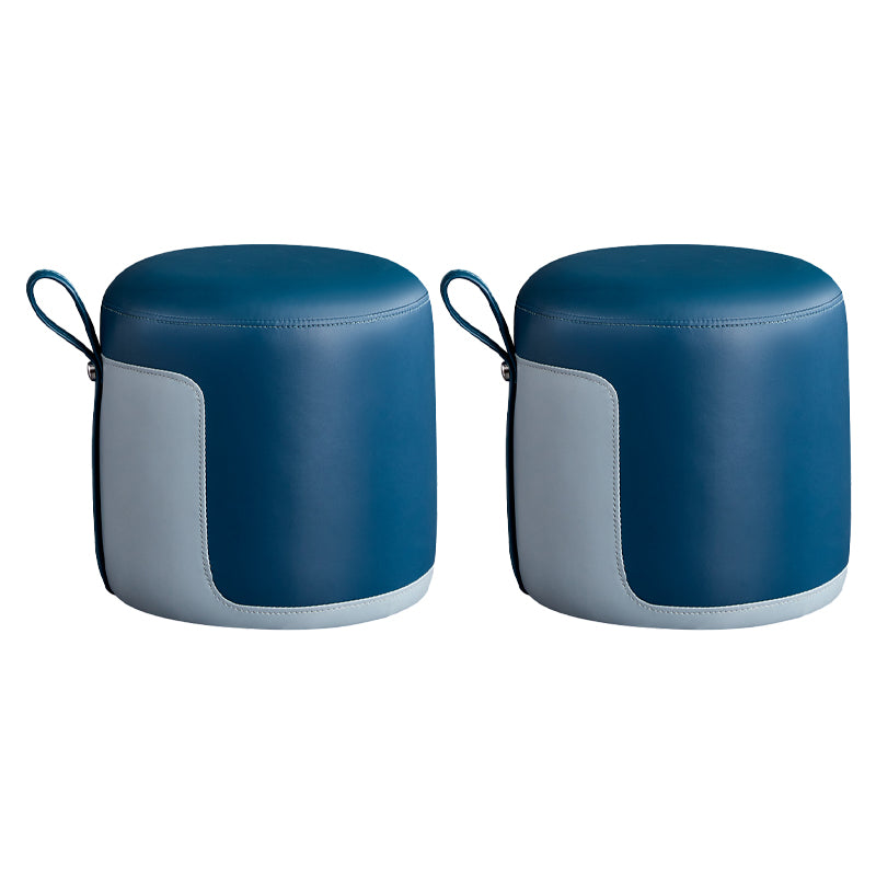 Modern Ottoman Contrast Panel Genuine Leather Indoor Round Pouf