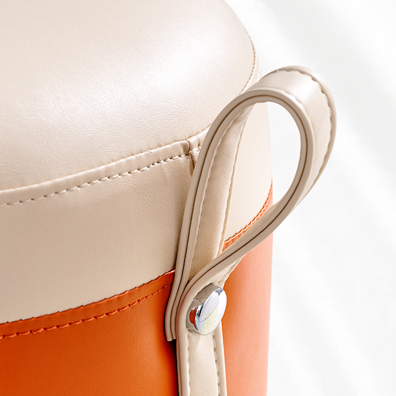 Modern Ottoman Contrast Panel Genuine Leather Indoor Round Pouf