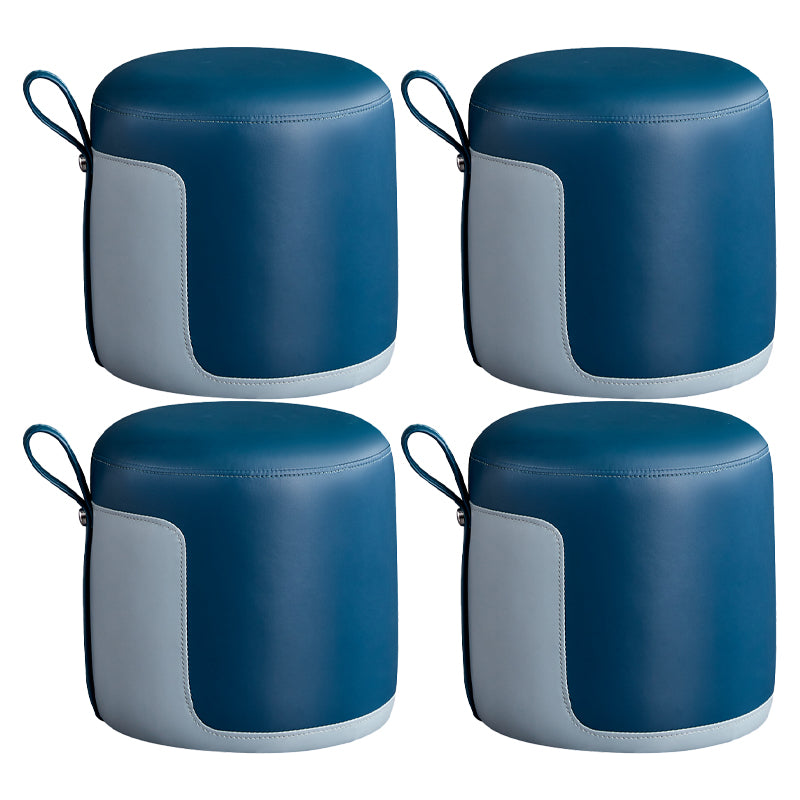 Modern Ottoman Contrast Panel Genuine Leather Indoor Round Pouf