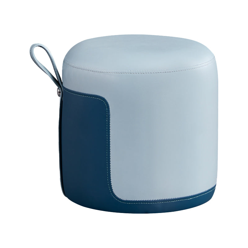 Modern Ottoman Contrast Panel Genuine Leather Indoor Round Pouf