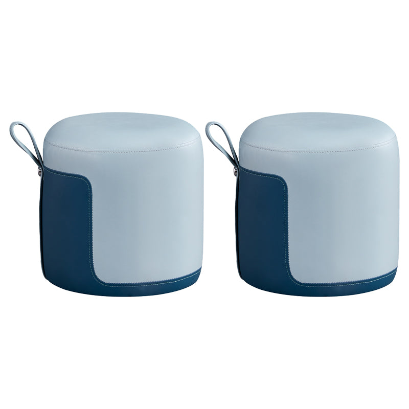 Modern Ottoman Contrast Panel Genuine Leather Indoor Round Pouf