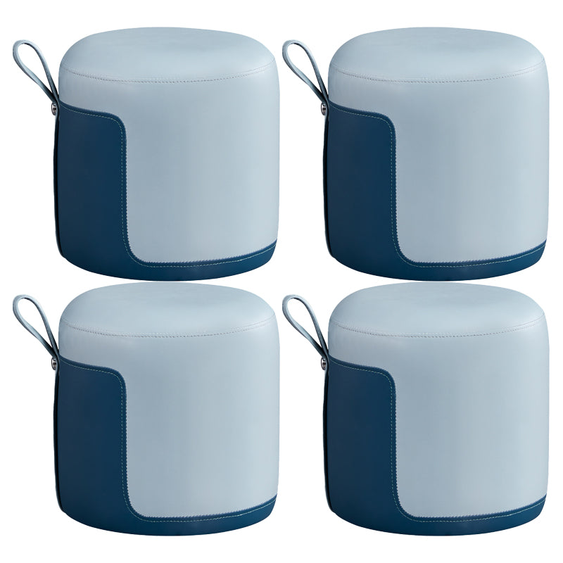 Modern Ottoman Contrast Panel Genuine Leather Indoor Round Pouf