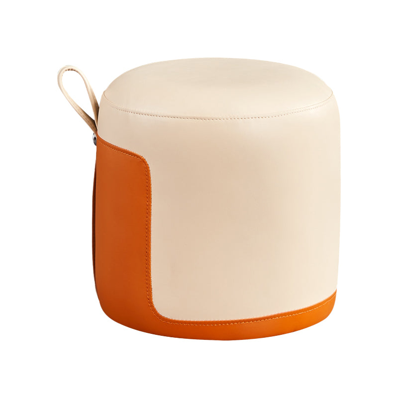Modern Ottoman Contrast Panel Genuine Leather Indoor Round Pouf
