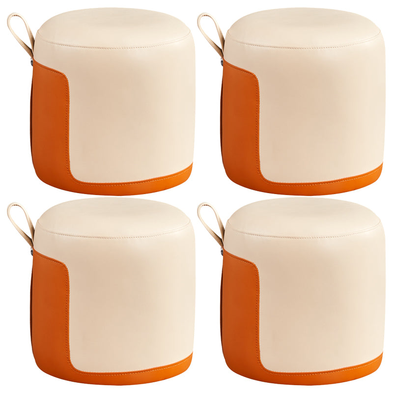 Modern Ottoman Contrast Panel Genuine Leather Indoor Round Pouf