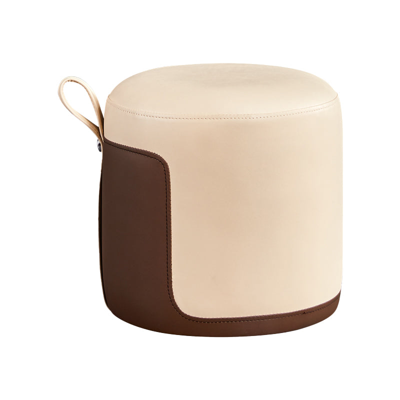 Modern Ottoman Contrast Panel Genuine Leather Indoor Round Pouf