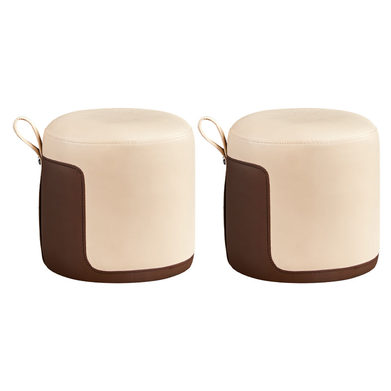 Modern Ottoman Contrast Panel Genuine Leather Indoor Round Pouf