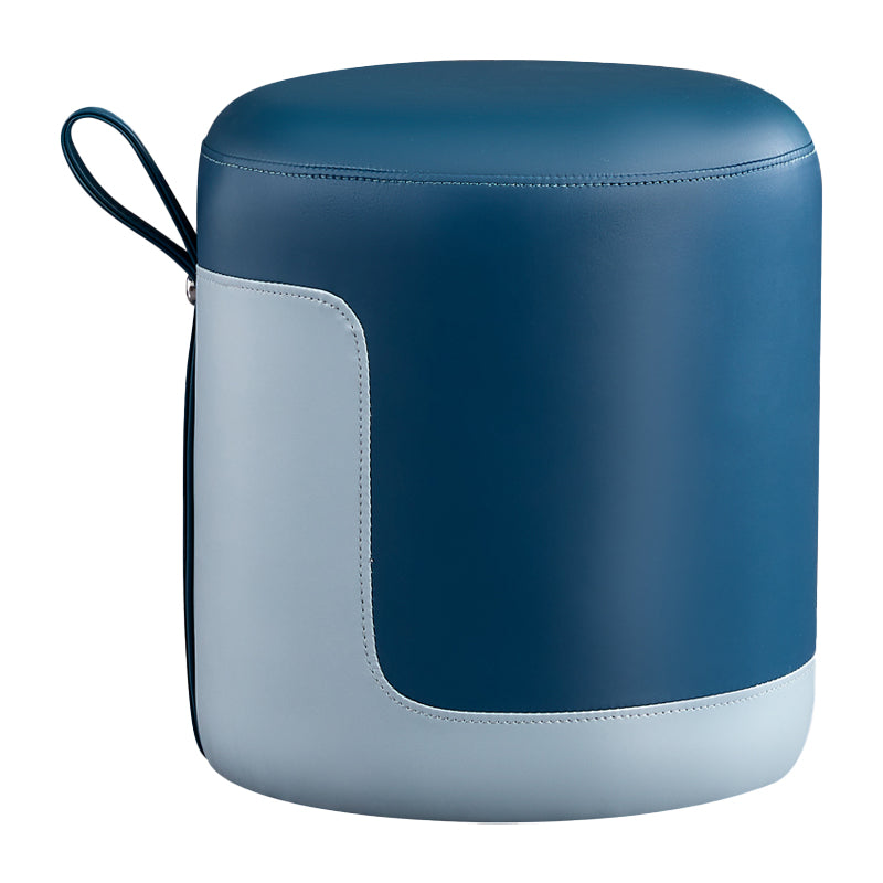 Modern Ottoman Contrast Panel Genuine Leather Indoor Round Pouf