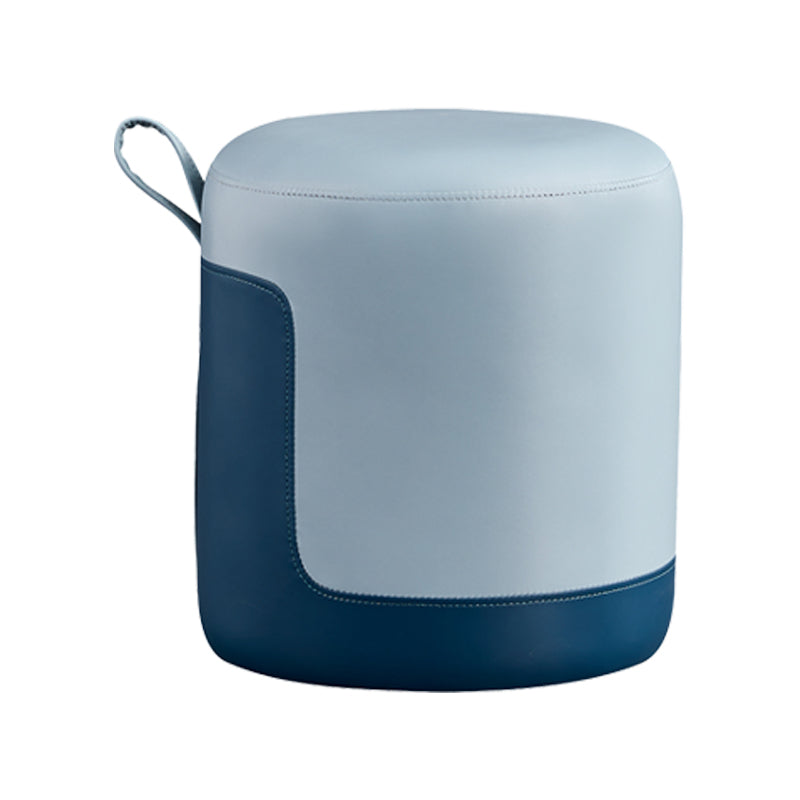 Modern Ottoman Contrast Panel Genuine Leather Indoor Round Pouf