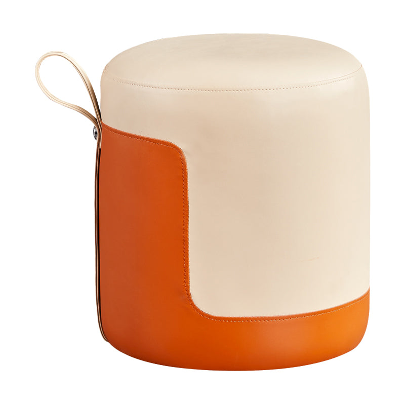 Modern Ottoman Contrast Panel Genuine Leather Indoor Round Pouf
