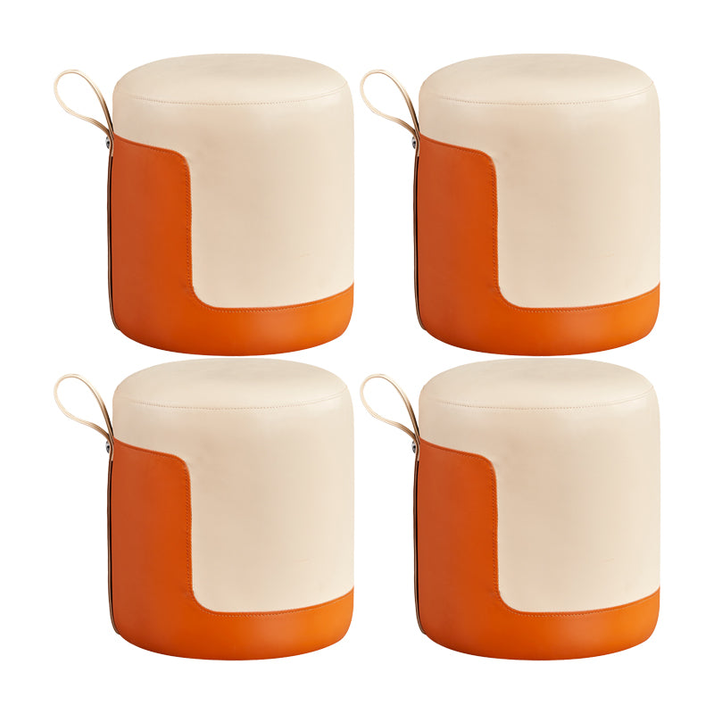 Modern Ottoman Contrast Panel Genuine Leather Indoor Round Pouf