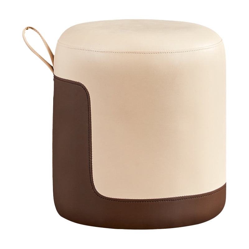 Modern Ottoman Contrast Panel Genuine Leather Indoor Round Pouf