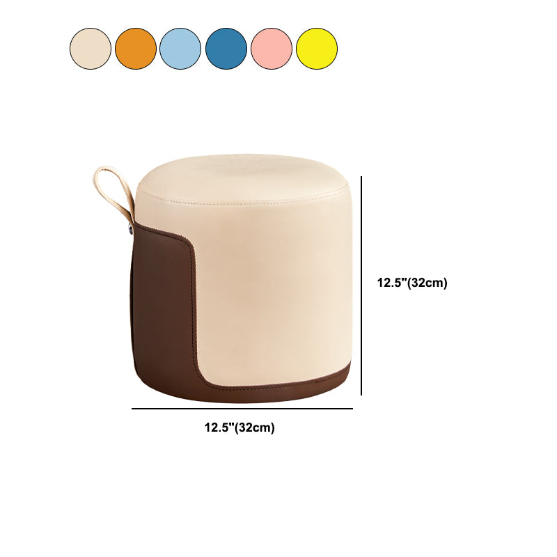 Modern Ottoman Contrast Panel Genuine Leather Indoor Round Pouf
