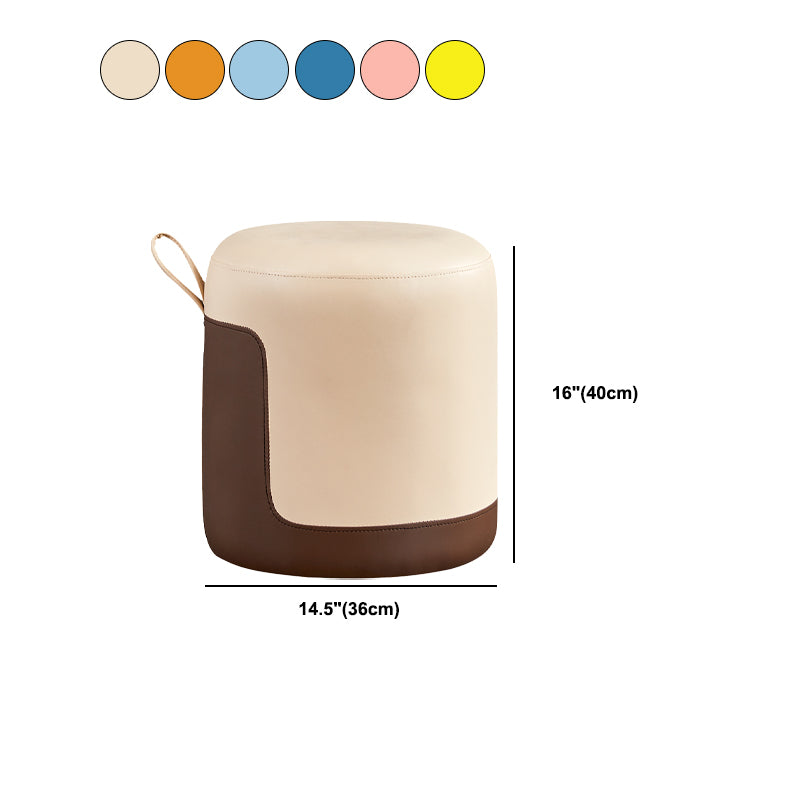 Modern Ottoman Contrast Panel Genuine Leather Indoor Round Pouf