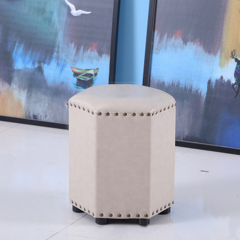 Modern Hexagon Pouf Ottoman Plain Leather Chair Ottoman With Nailhead Trim
