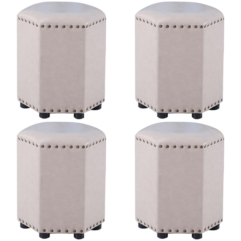 Modern Hexagon Pouf Ottoman Plain Leather Chair Ottoman With Nailhead Trim
