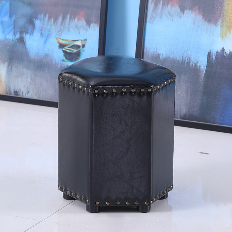 Modern Hexagon Pouf Ottoman Plain Leather Chair Ottoman With Nailhead Trim