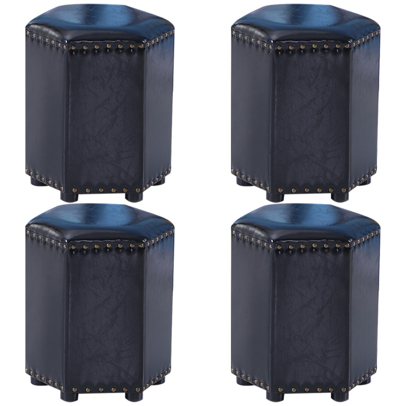 Modern Hexagon Pouf Ottoman Plain Leather Chair Ottoman With Nailhead Trim