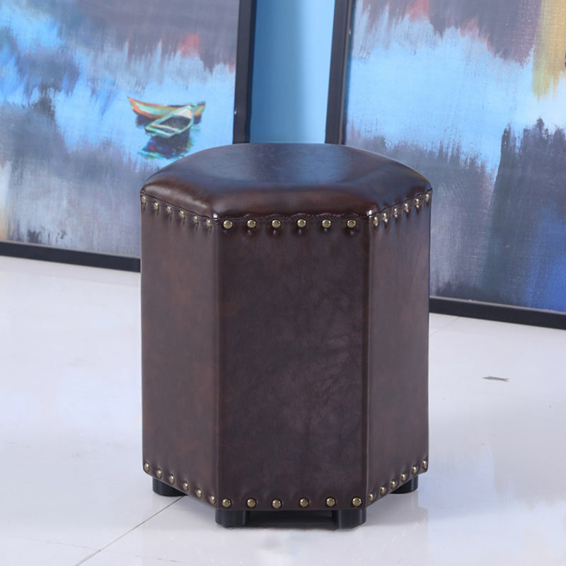Modern Hexagon Pouf Ottoman Plain Leather Chair Ottoman With Nailhead Trim