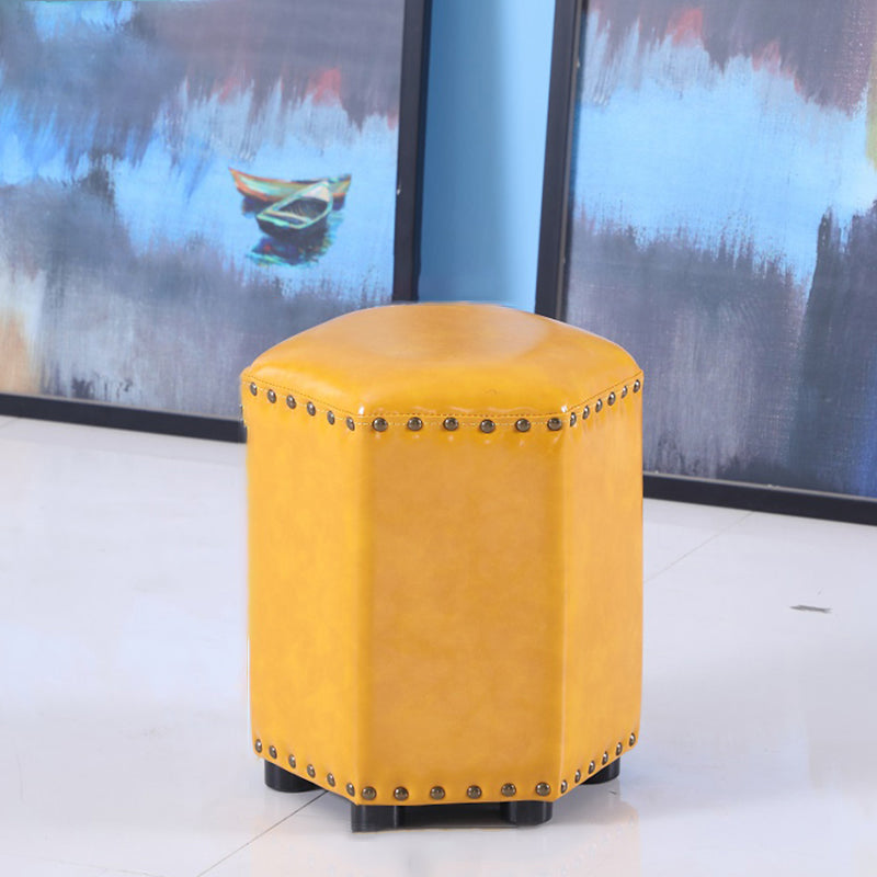 Modern Hexagon Pouf Ottoman Plain Leather Chair Ottoman With Nailhead Trim