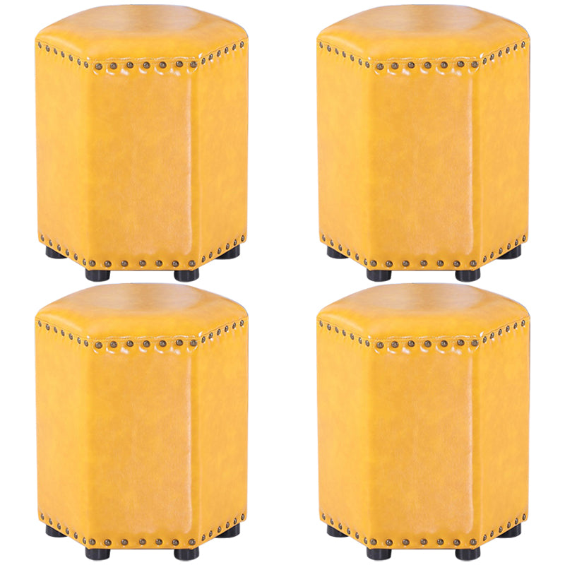 Modern Hexagon Pouf Ottoman Plain Leather Chair Ottoman With Nailhead Trim