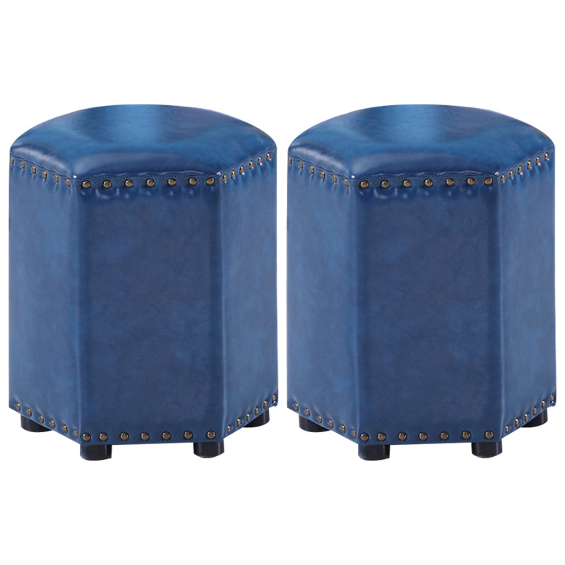 Modern Hexagon Pouf Ottoman Plain Leather Chair Ottoman With Nailhead Trim