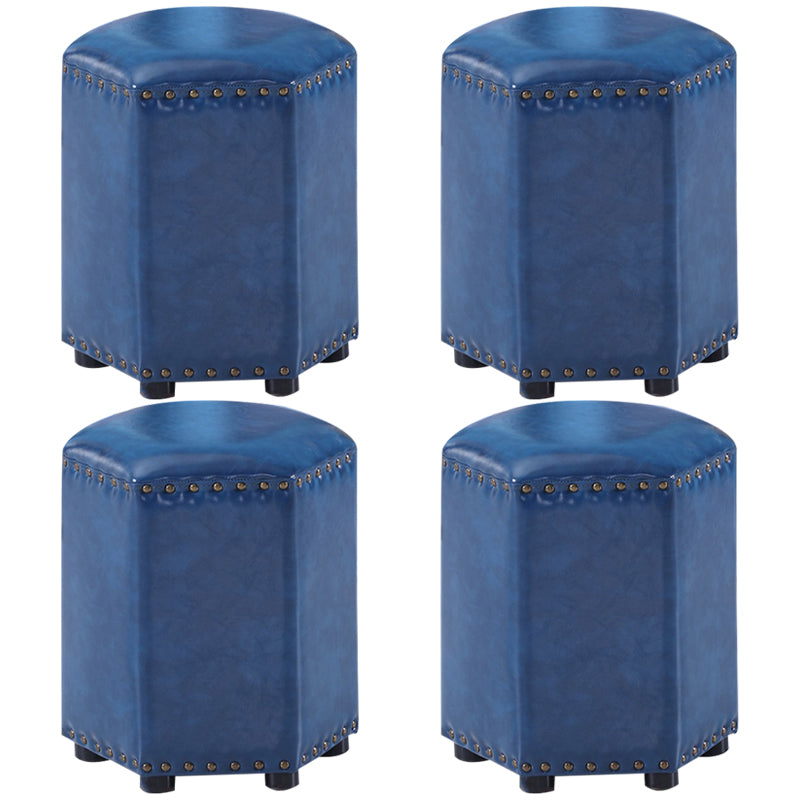 Modern Hexagon Pouf Ottoman Plain Leather Chair Ottoman With Nailhead Trim