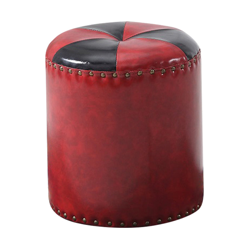 Modern Round Ottoman Color Block Leather Round Ottoman With Nailhead Trim