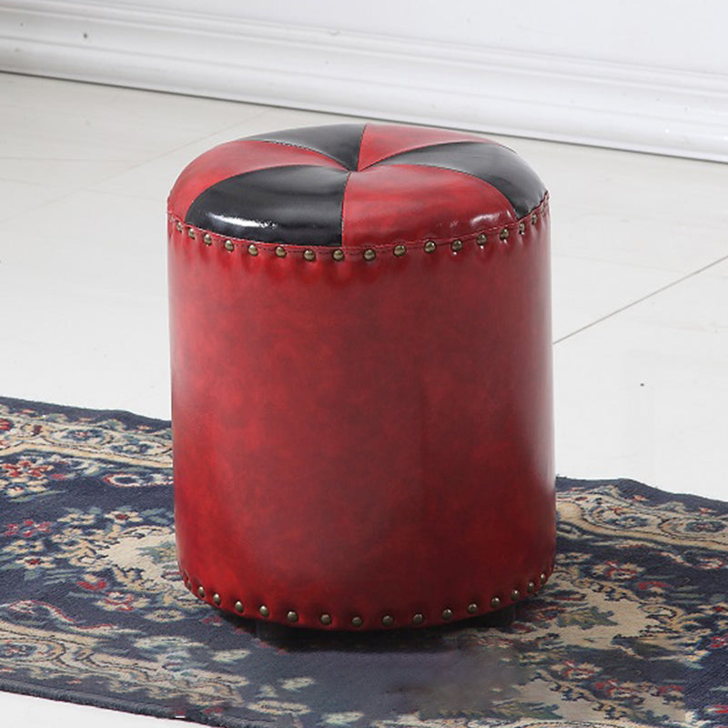 Modern Round Ottoman Color Block Leather Round Ottoman With Nailhead Trim